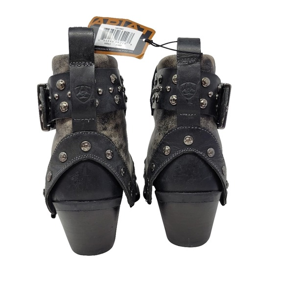 Ariat Defiance Foldover Belted Snip Toe Short Leather Studded Boots Size 6.5 B - Picture 3 of 10
